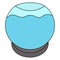The aquarium is round. The glass dwelling for aquatic animals is filled with water. Color vector illustration.