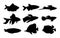 Aquarium Set Fish Silhouette Vector Illustration