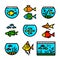 Aquarium simple color icons set