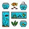 Aquarium simple color icons set