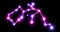 Aquarius constellation neon style. Stars in the night sky. Cluster of stars and galaxies. Neon glowing rays motion graphic