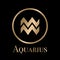 Aquarius  golden vector zodiac sign with golden letters on black background.