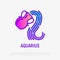 Aquarius thin line icon: water flowing from amphora. Modern vector illustration of astrological sign for horoscope