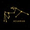 Aquarius zodiac horoscope sign, astrology simbol in golden shiny glittered style on black sky background.