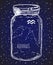 Aquarius Zodiac sign hand drawn constellation in a mason jar