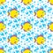 Aquatic funny sea fish yellow animals underwater creatures cartoon characters shell aquarium sealife seamless pattern