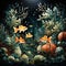 Aquatic Harmony: Coral Reef, Goldfish, and Rising Oxygen Bubbles