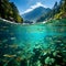 Aquatic Harmony: Immersing Yourself in the Serene Beauty of Fish Amidst Majestic Mountain Rivers.AI generated