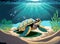 Aquatic Harmony: Sea Turtle in Crystal Waters - Vector Art Illustration