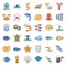 Aquatic Ocean life filled outline icon set