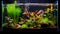 Aquatic Serenity: Tropical Fish in Aquarium with Water Plants and Seaweed
