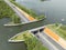 Aqueduct Veluwemeer near Harderwijk transport asphalt motorway road for traffic crossing underneath a waterway river