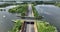 Aqueduct water bridge Veluwemeer near Harderwijk transport asphalt motorway road for traffic crossing underneath a