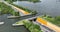 Aqueduct water bridge Veluwemeer near Harderwijk transport asphalt motorway road for traffic crossing underneath a