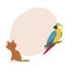 Ara parrot, little red cat and place for text