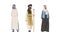 Arab Bearded Man Standing in Traditional Muslim Dress and Long Flowing Garment Vector Set