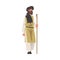 Arab Bearded Man Walking in Traditional Muslim Dress and Long Flowing Garment with Cane Vector Illustration