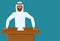 Arab Business Man Or Politician Leading Speech On Conference Or Meeting Presentation Standing At Tribune