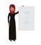 Arab business woman, teacher profession. Muslim businesswoman wearing hijab. Vector character illustration