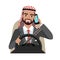 Arab businessman driving a car talking on the phone