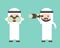 Arab Businessman or manager with binoculars and monocular scope, ready to use character