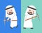 Arab Businessman with pick axe in two mode, full of energy and b