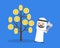 Arab businessman prepares to cut a money tree with axe