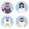 Arab businessman working decision making set traditional national muslim clothes flat design vector illustration