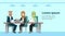 Arab businesspeople talking working consultation muslim workers meeting or interview sitting at office desk banner with