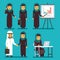 Arab businesswoman vector characters set. Saudi, iranian women at work in office