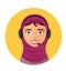 Arab call center operator with headset icon web design communication customer support phone assistance vector illustration