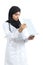 Arab doctor woman reading a clinical history