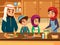 Arab family cooking together at kitchen vector cartoon flat illustration of Muslim people preparing meals in Arabian