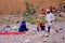 Arab family life in the river of The Todra gorges in Morocco