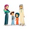 Arab family in traditional clothing vector illustration of Muslim parents and children in Arabian clothes