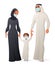Arab family wearing protective medical masks holding hands and walking. Vector illustration.