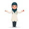 Arab Female Girl Cute Doctor with Pills in Hands Character Isolated Icon Medic Retro Cartoon Design Vector Illustration