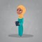 Arab Girl Hold Books Small Cartoon Pupil Muslim Female