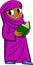 Arab girl in purple clothes holding a book