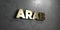 Arab - Gold sign mounted on glossy marble wall - 3D rendered royalty free stock illustration