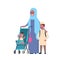 Arab grandmother with baby grandchildren in stroller, multi generation family, full length avatar on white background