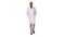 Arab handsome doctor wearing his uniform walking with hands in pockets on white background.