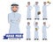 Arab man boss vector character set. Arabian male manager character in confident pose and gesture isolated in white background.