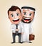 Arab man and businessman vector characters happy business partners