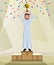 Arab man character vector background design. Arabian male award winner celebrating and holding trophy for arabic victory.