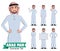 Arab man characters vector set. Saudi arabian business character in standing pose and gesture isolated in white background.
