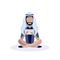 Arab man sitting pose isolated using tablet male faceless cartoon character flat
