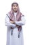 Arab man wearing keffiyeh standing with folded arms