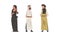 Arab Man and Woman Standing in Traditional Muslim Dress and Long Flowing Garment Vector Set