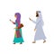 Arab man and woman walking with smartphones texting cartoon vector